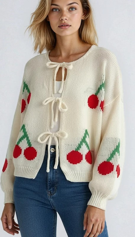 Front tie cherry cardigan