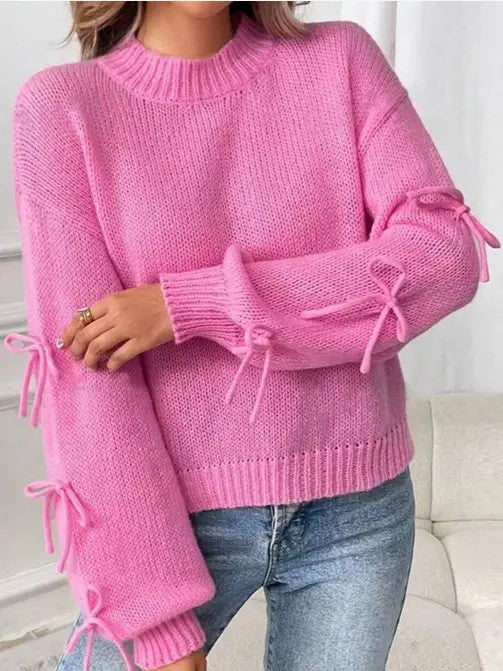 Bow sleeve knit sweater