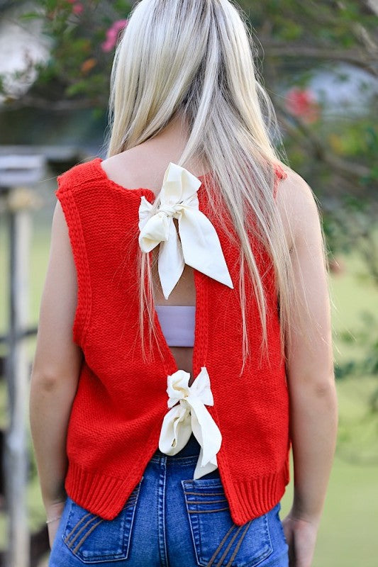Open back bow sweater