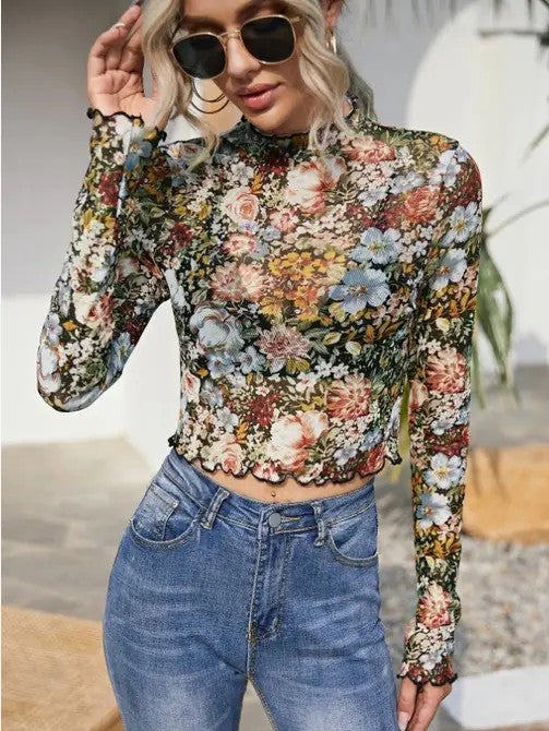 Floral mock neck crop top