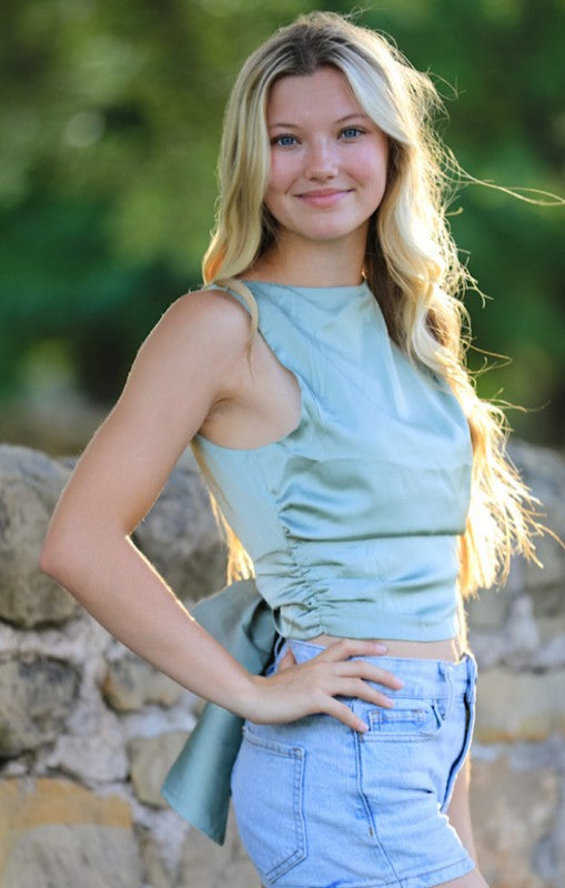 Satin Sleeveless Backless Top