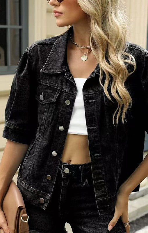 Miss Sparkling Short sleeve denim button front jacket
