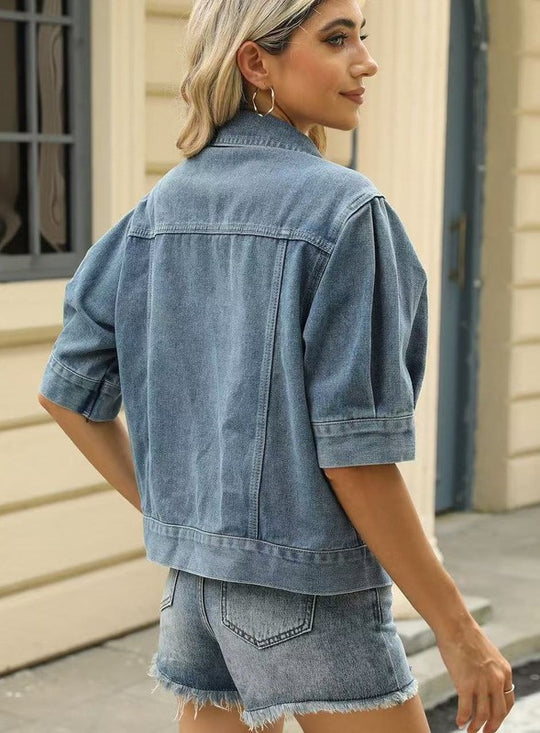 Miss Sparkling Short sleeve denim button front jacket