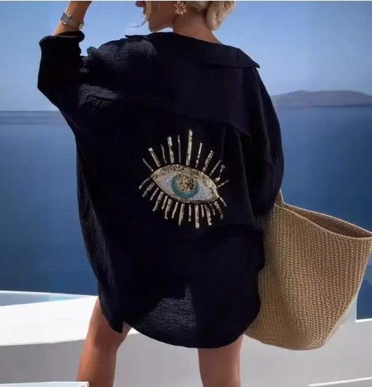 Miss Sparkling Evil Eye Sequin shirt