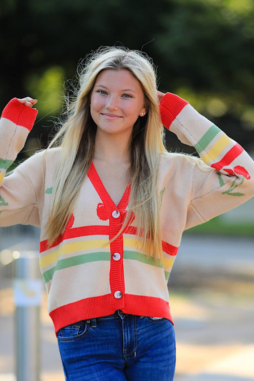 Cherry Retro Stripe Cardigan