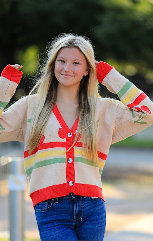 Cherry Retro Stripe Cardigan