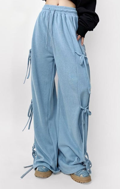 Side tie ribbon bows sweat pants