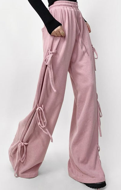 Side tie ribbon bows sweat pants