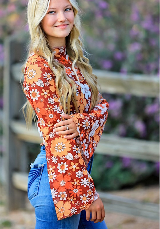 Mesh cropped printed top