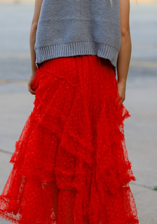 Mesh ruffle maxi skirt