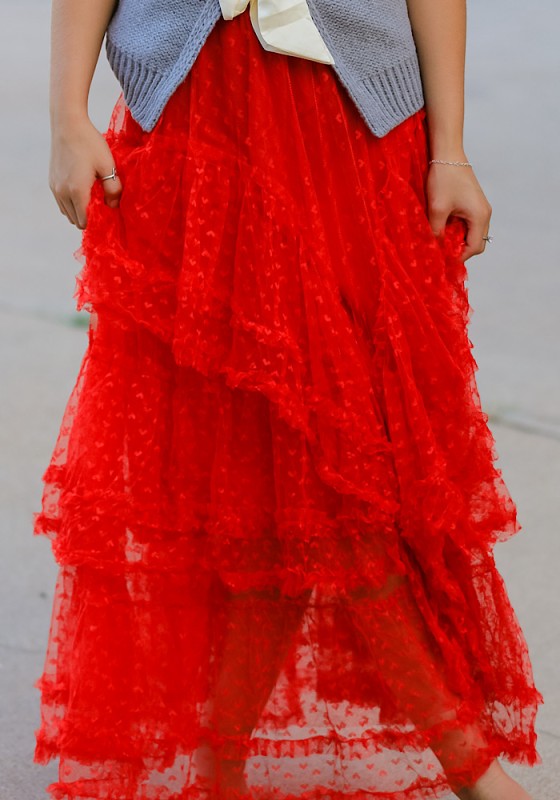 Mesh ruffle maxi skirt