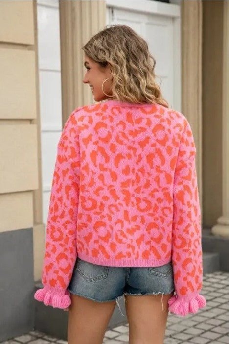 Miss Sparkling  Leopard Knit Cardigan with Front Tie