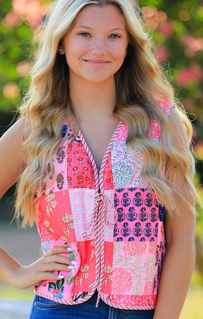 Reversible Printed & Striped Cotton Puffer Vest