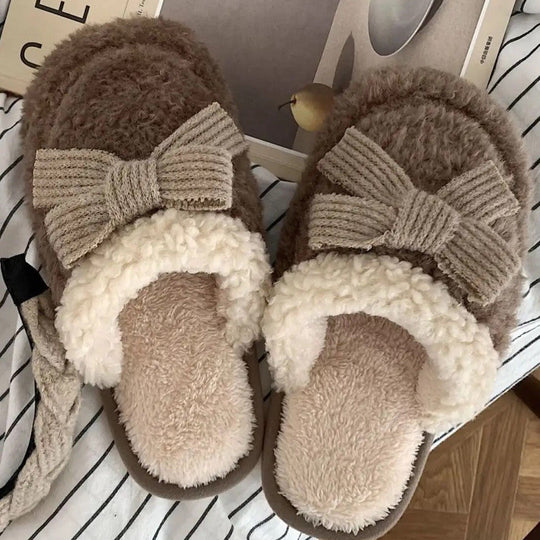 Cozy Knit Bow Slippers