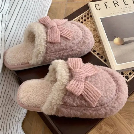 Cozy Knit Bow Slippers