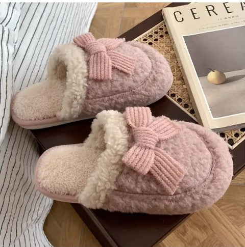 Cozy Knit Bow Slippers