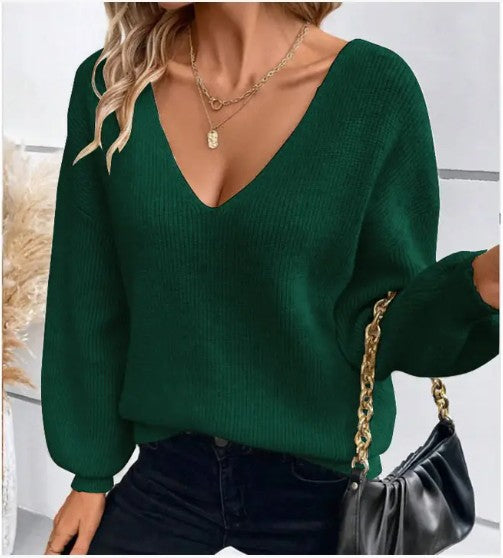 Back Tie Detail V-Neck Sweater