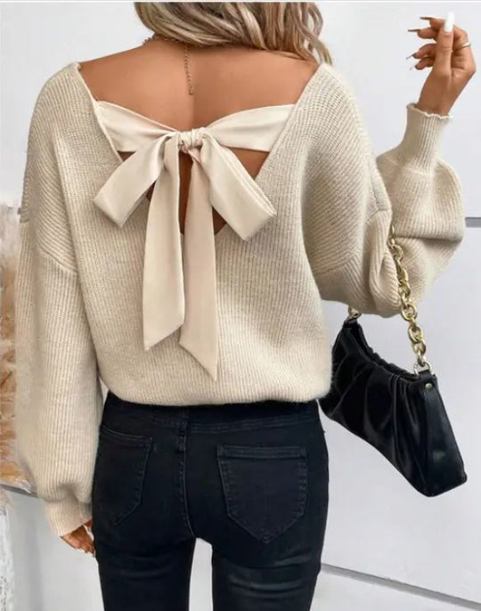 Back Tie Detail V-Neck Sweater