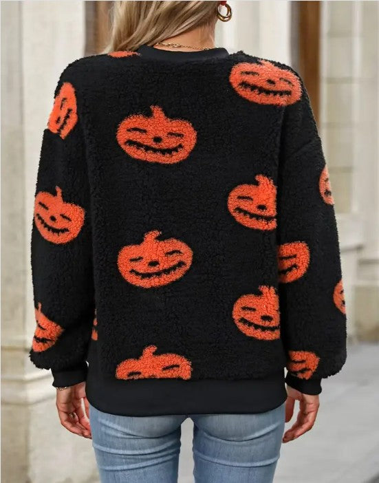Halloween Pumpkin Fleece Sweatshirt
