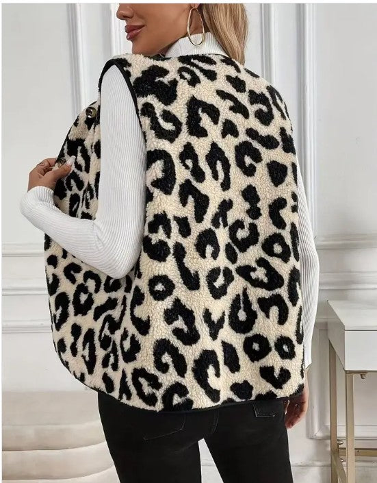 Leopard Print Fleece Vest