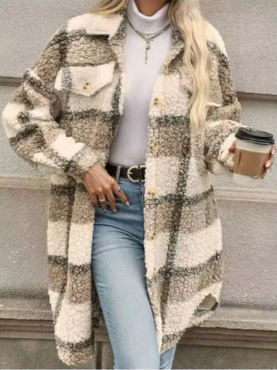 Plaid Faux Fur Coat