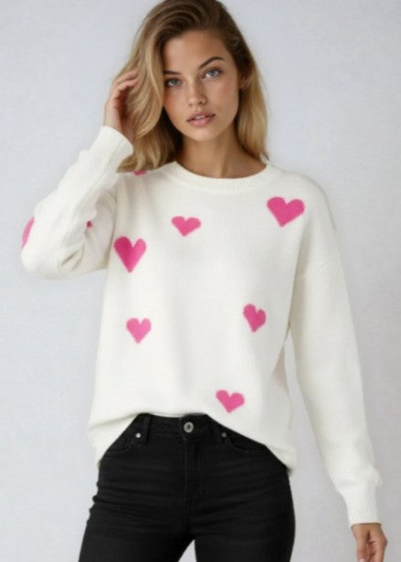 Heart Print Knit Sweater