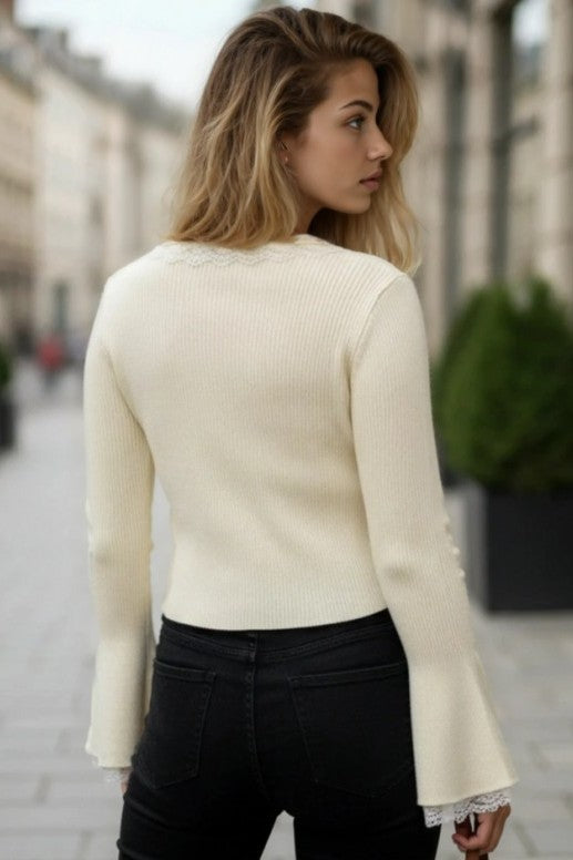 Lace Trim  Knit Cardigan