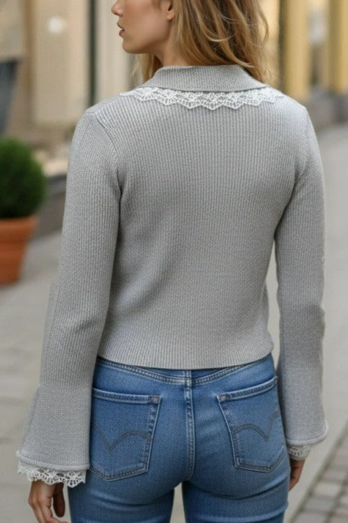 Lace Trim  Knit Cardigan