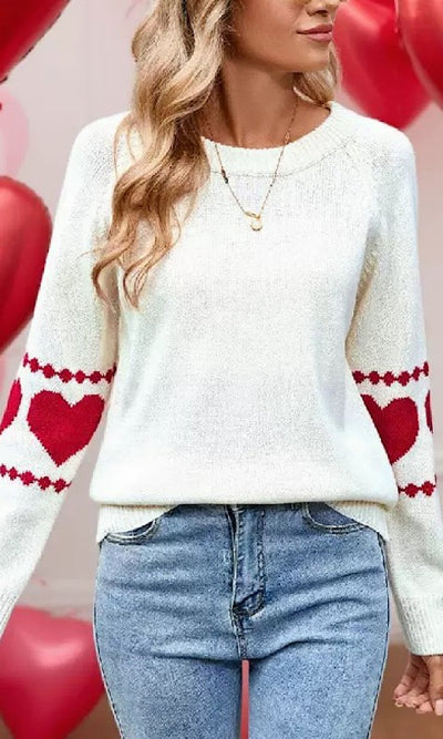 Knit Sweater With Heart Sleeve Detail
