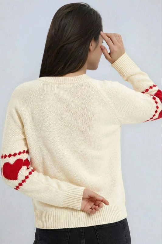 Knit Sweater With Heart Sleeve Detail