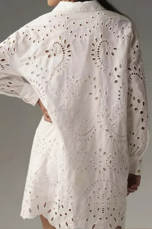 Eyelet Embroidery Long Sleeve Shirt