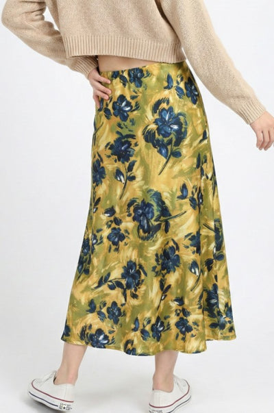Satin Floral Print Skirt