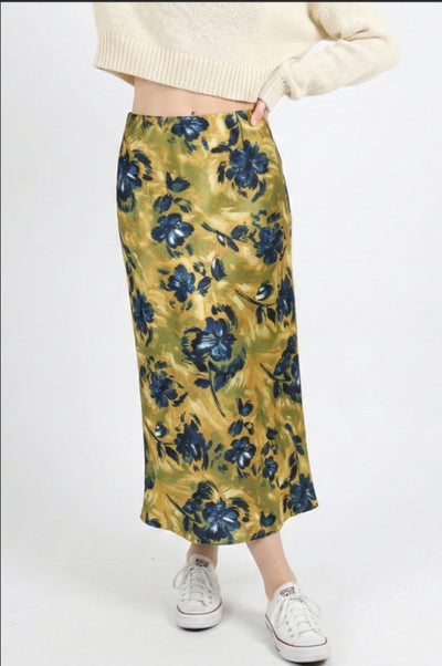 Satin Floral Print Skirt