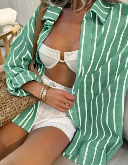 Miss Sparkling Oversized Striped Button-Up Shirt