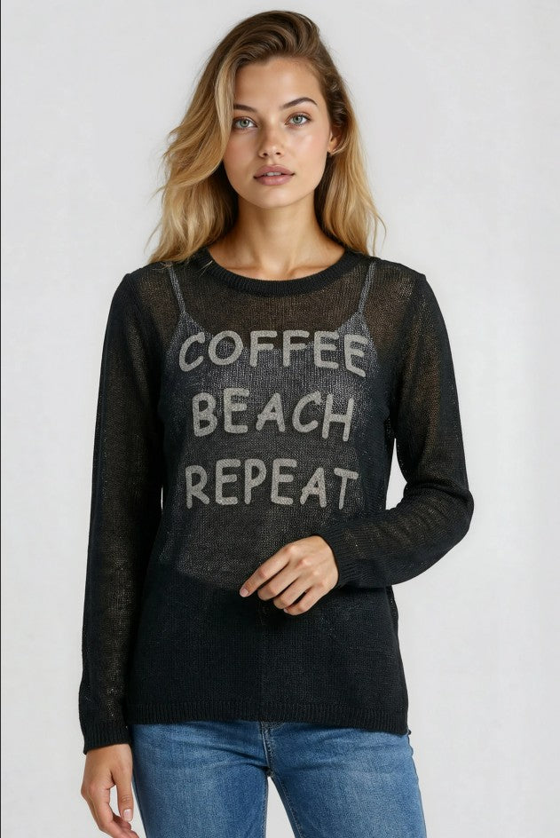 Miss Sparkling "Coffee Beach Repeat" Graphic Sweater