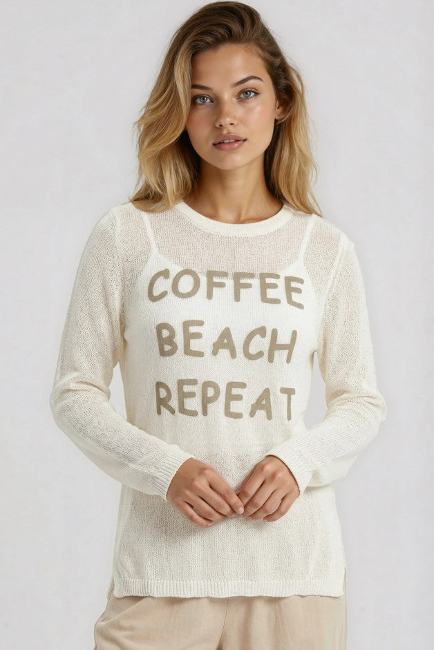 Miss Sparkling "Coffee Beach Repeat" Graphic Sweater