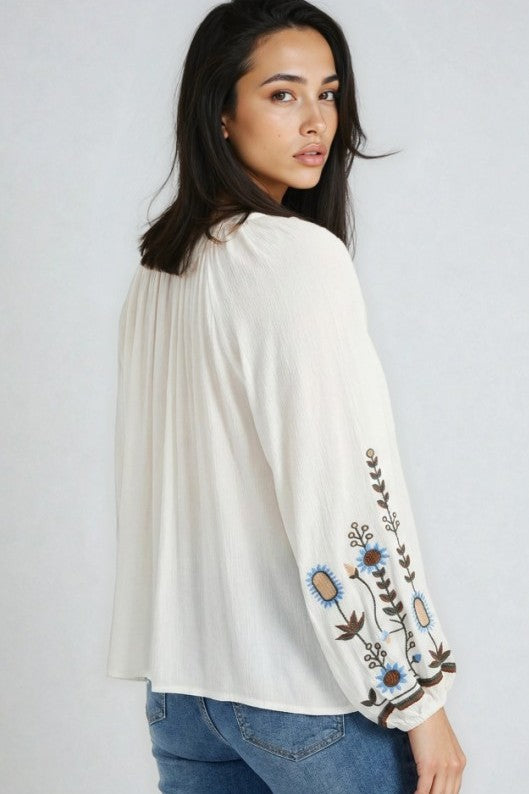 Miss Sparkling Bohemian Embroidered Floral  Blouse