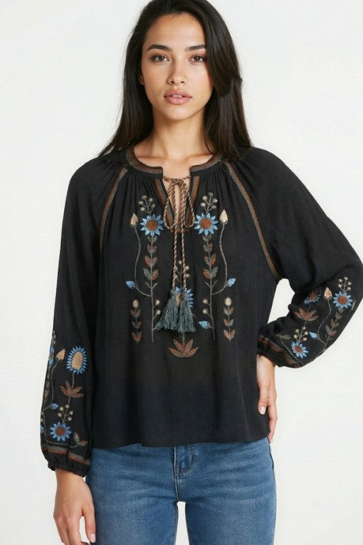 Miss Sparkling Bohemian Embroidered Floral  Blouse