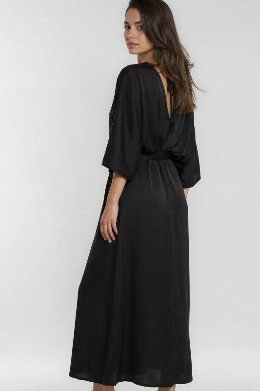 Miss Sparkling Satin Kimono Sleeve Maxi Dress