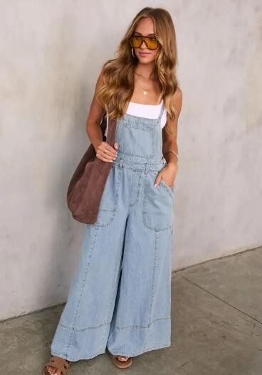 Miss Sparkling Wide Leg Denim Overalls