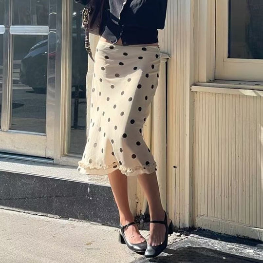 Polka Dot Ruffle Midi Skirt
