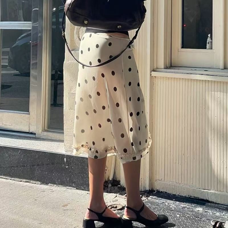 Polka Dot Ruffle Midi Skirt