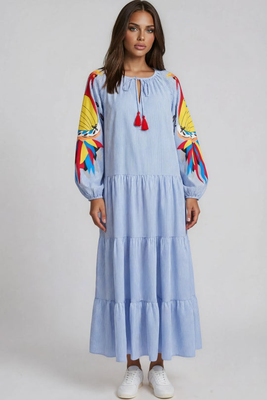 Balloon Sleeve Tiered Maxi Dress