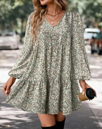 Tiered Puff Sleeve Ditsy Floral Mini Dress
