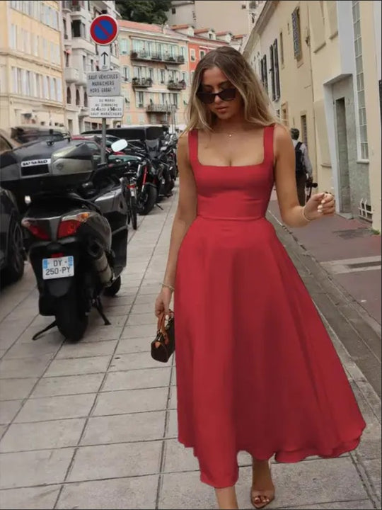Miss Sparkling Square Neck Fit & Flare Midi Dress