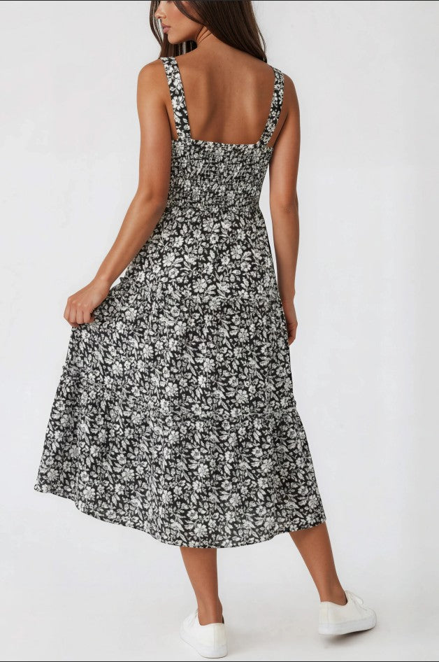 Miss Sparkling Smocked Square Neck Tiered Floral Dress