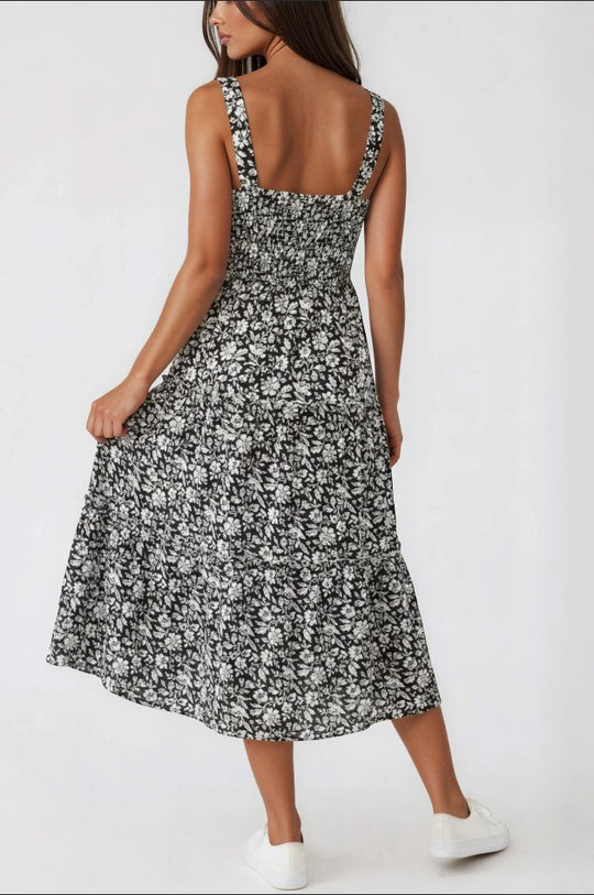 Miss Sparkling Smocked Square Neck Tiered Floral Dress