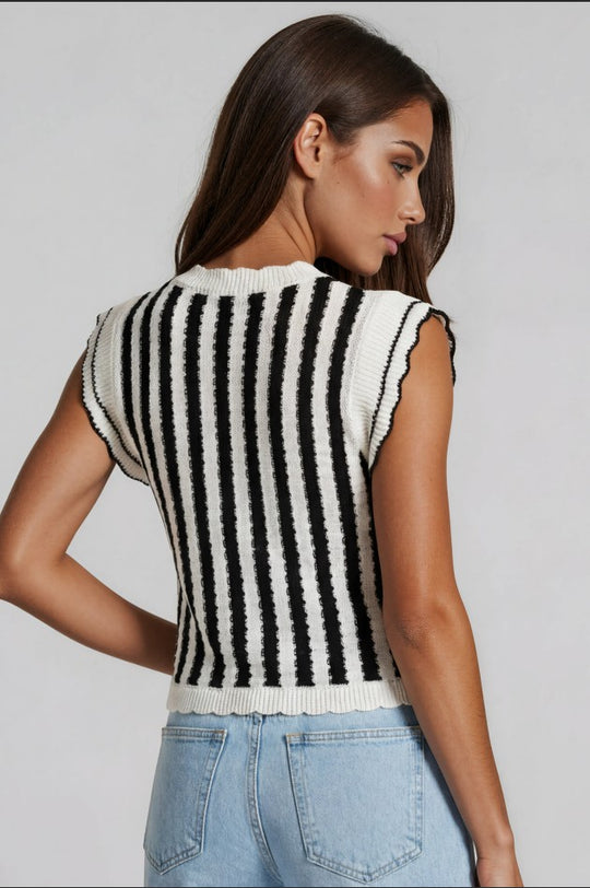Striped Knit Top with Dramatic Ruffle Sleeves