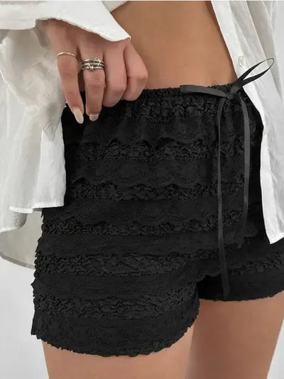 Lace Bow Elastic Waist Shorts