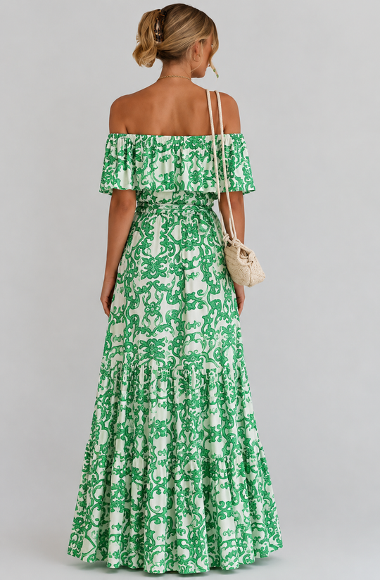 Miss Sparkling Off the Shoulder Maxi Dress